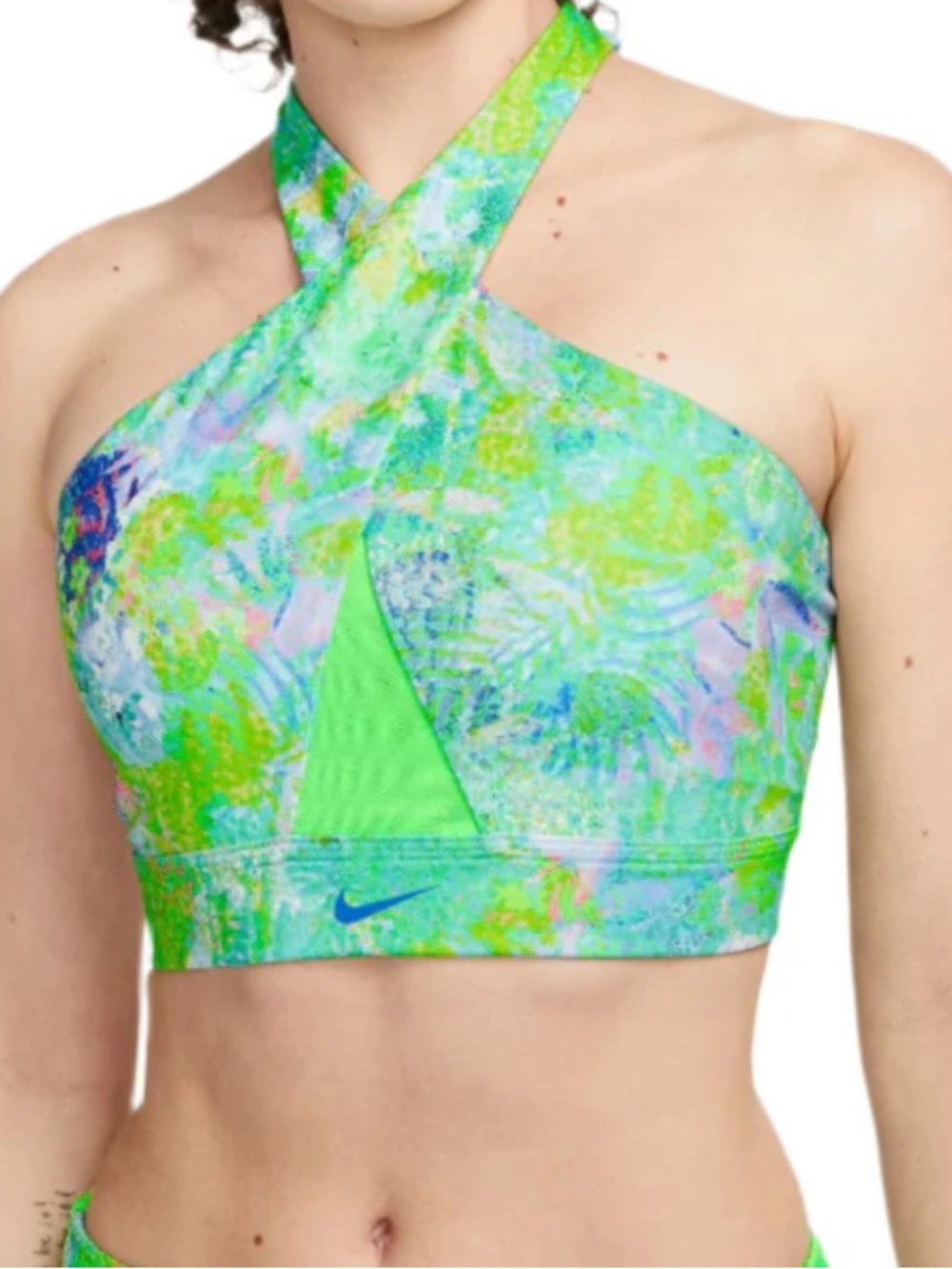 Nike Multicolor Cross-Back Sports Bra with Lime and Blue Accents